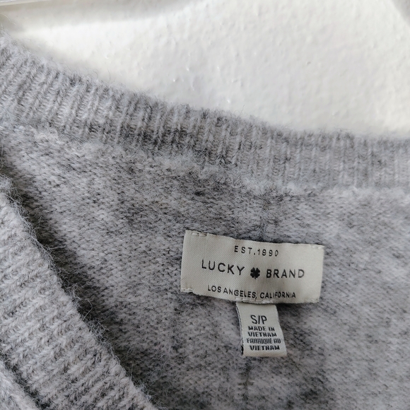 Lucky Brand Women's Gray V-Neck Wool Blend Softly Ribbed Knit Tunic Sweater Sz S - Picture 2 of 13